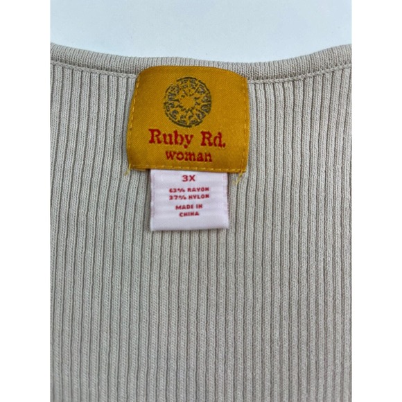 Ruby Rd. Ribbed Tank Top Women Plus 3X Beige Sleeveless Beaded Heavyweight - Picture 5 of 8